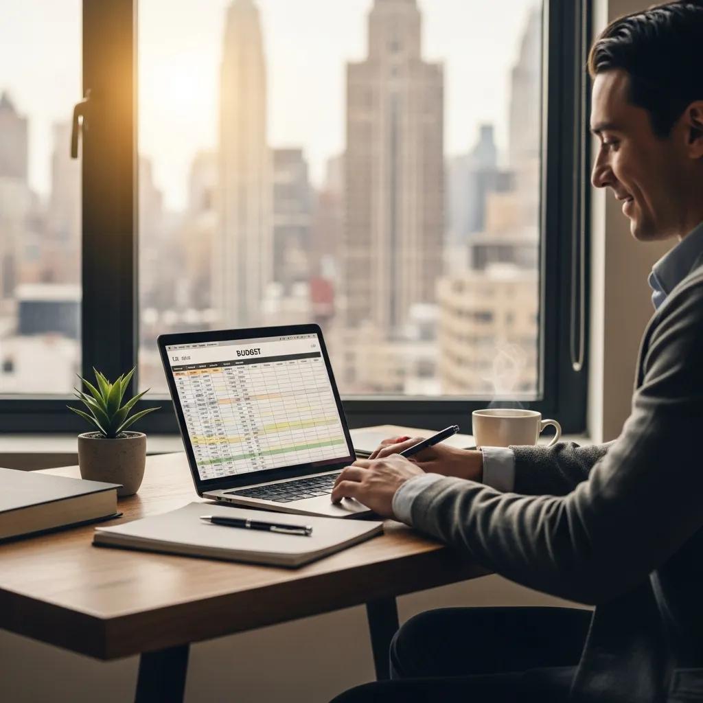 Landlord reviewing a budget for rental properties in a cozy workspace