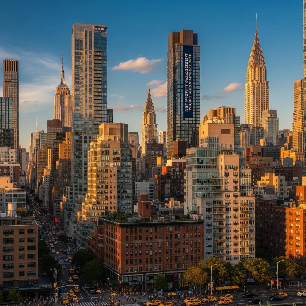 New York City skyline featuring modern apartment buildings, representing property management in NYC