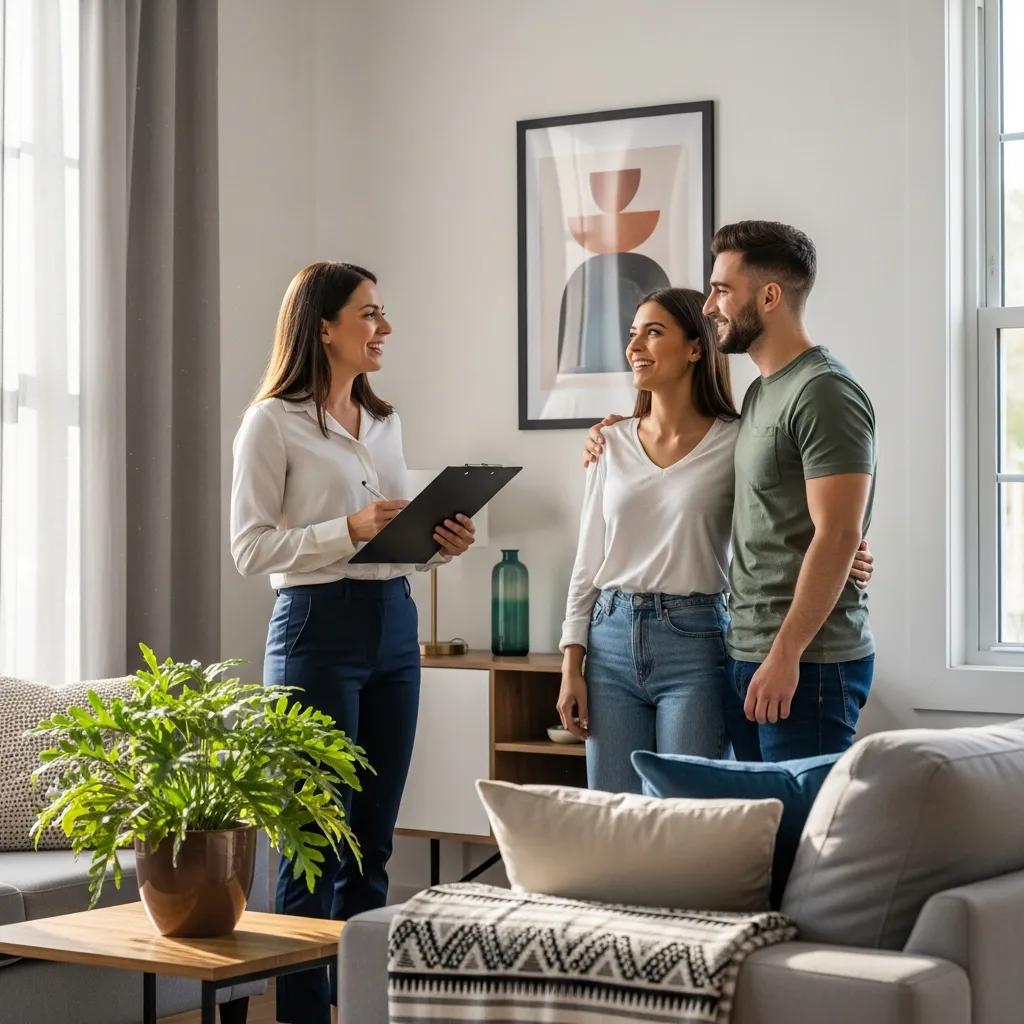 Property manager engaging with satisfied tenants in a well-maintained rental property