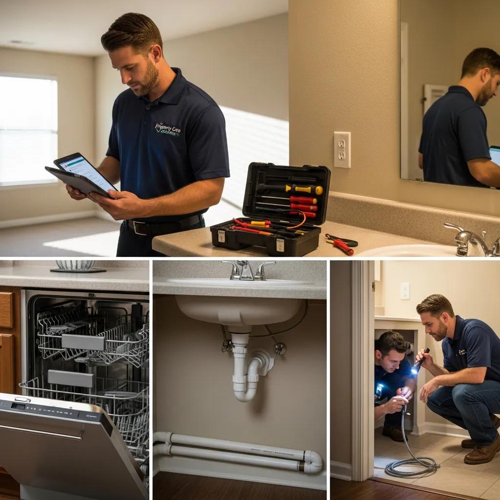 Property manager performing routine maintenance inspection in a rental property