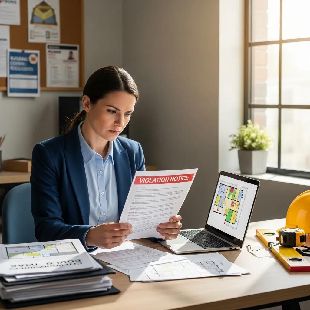 Property owner reviewing HPD violation notice in an office setting
