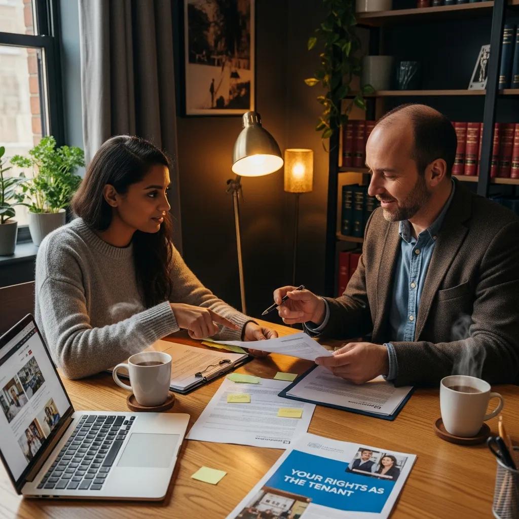 Tenant reviewing rental options with legal aid advisor, emphasizing support and empowerment