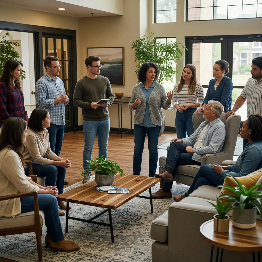 Tenants engaging in a discussion about safety and compliance in a residential building