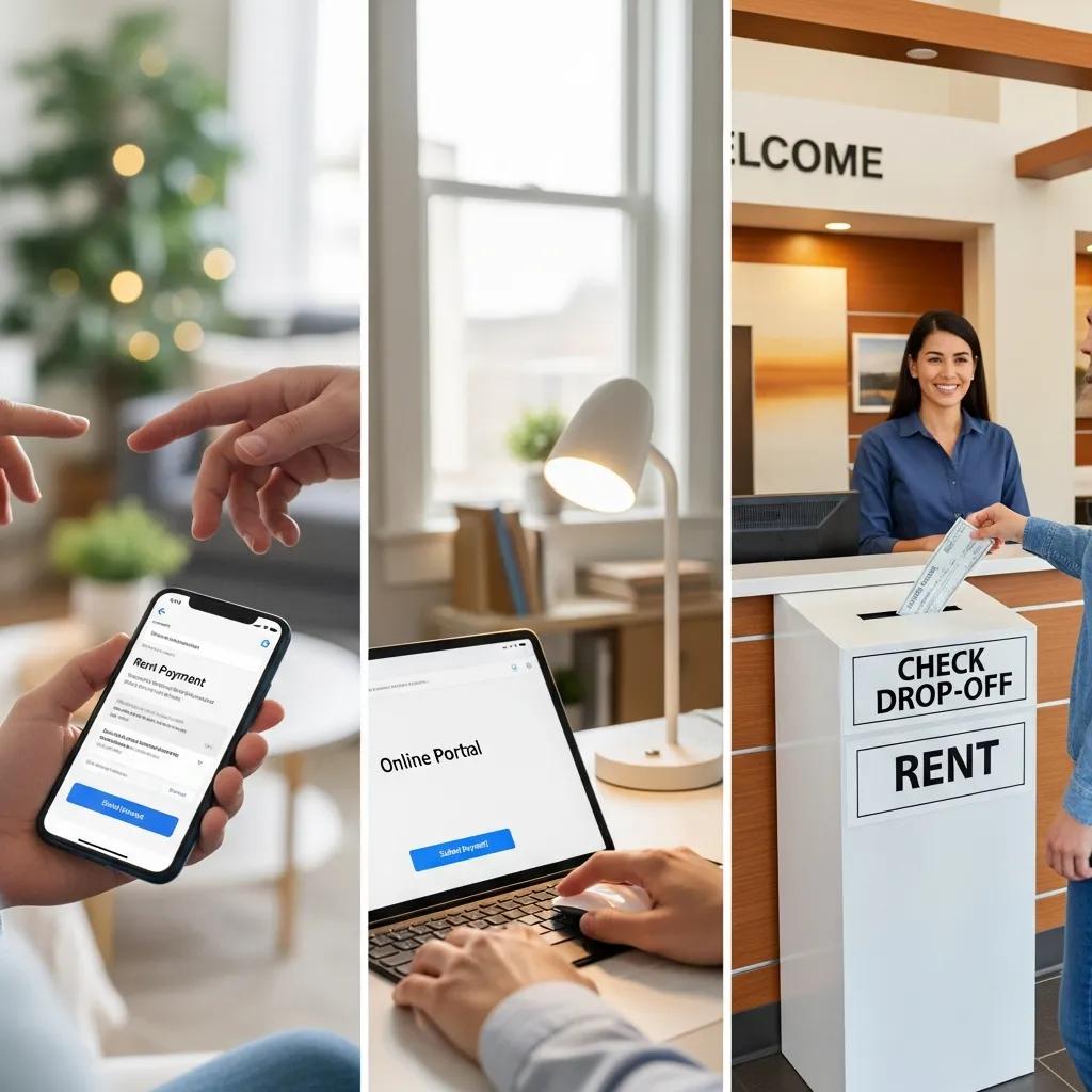 Tenants using different methods for rent collection, showcasing convenience and technology