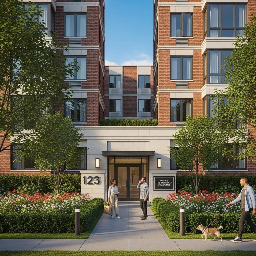 Residential property in North Central Brooklyn showcasing modern architecture and greenery